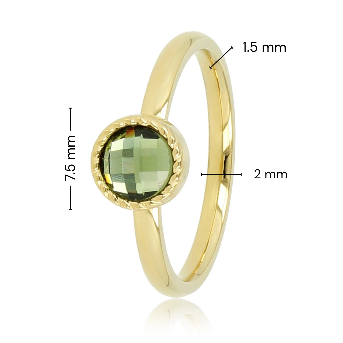 Ring met Ronde Glassteen & Getwist Randje • Groen • Goud