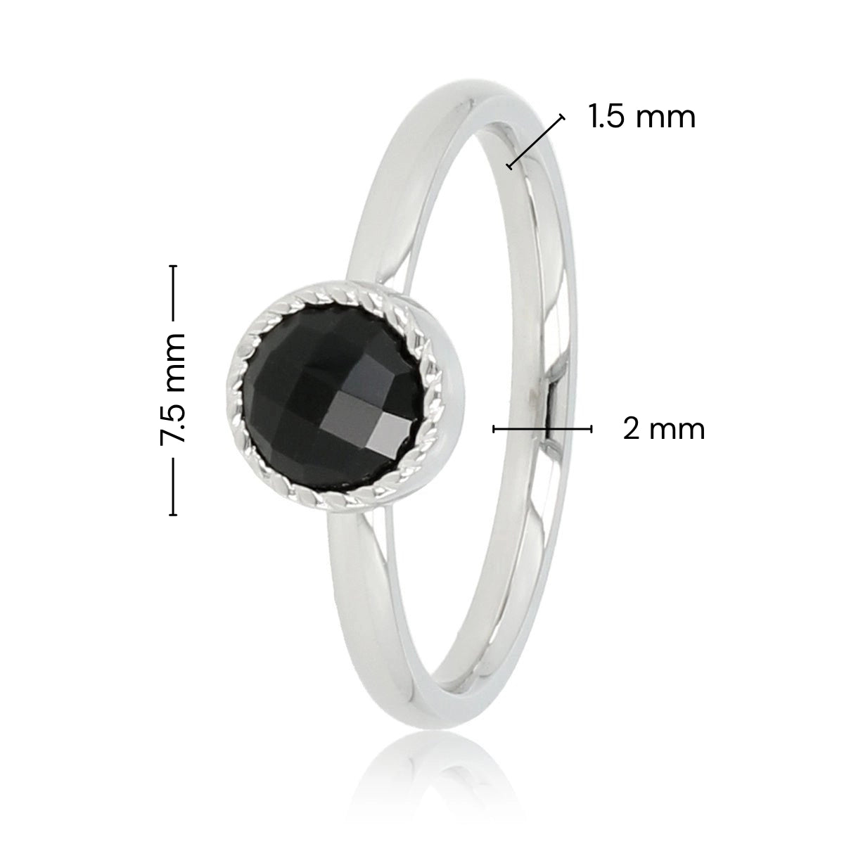 Ring with Round Glass Stone & Twisted Edge • Black • Silver