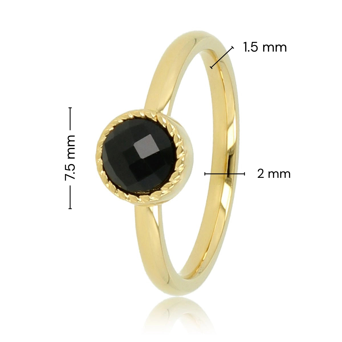 Ring met Ronde Glassteen & Getwist Randje • Zwart • Goud