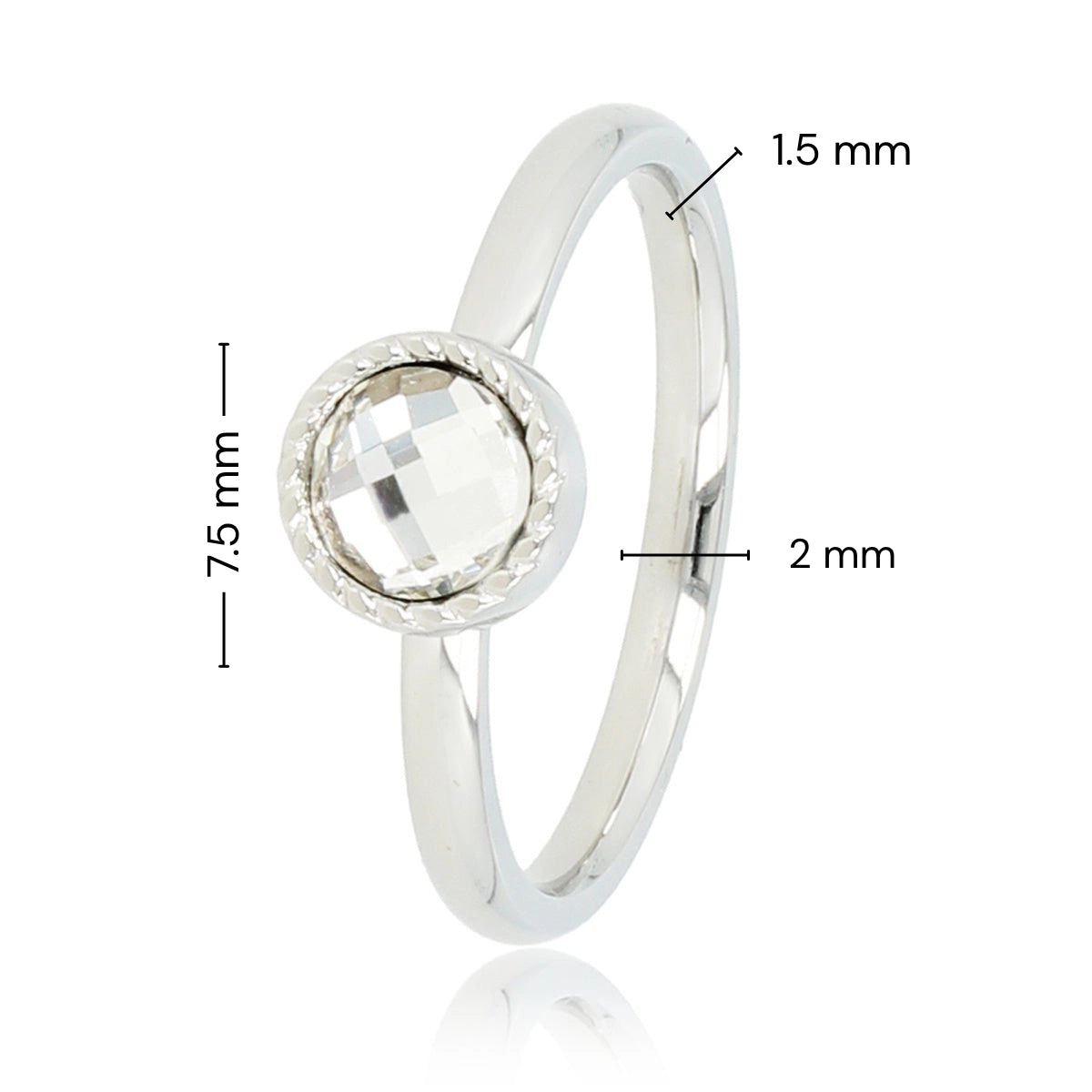Ring met Ronde Glassteen & Getwist Randje • Kristal • Zilver