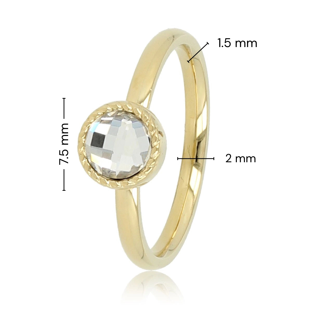 Ring met Ronde Glassteen & Getwist Randje • Kristal • Goud