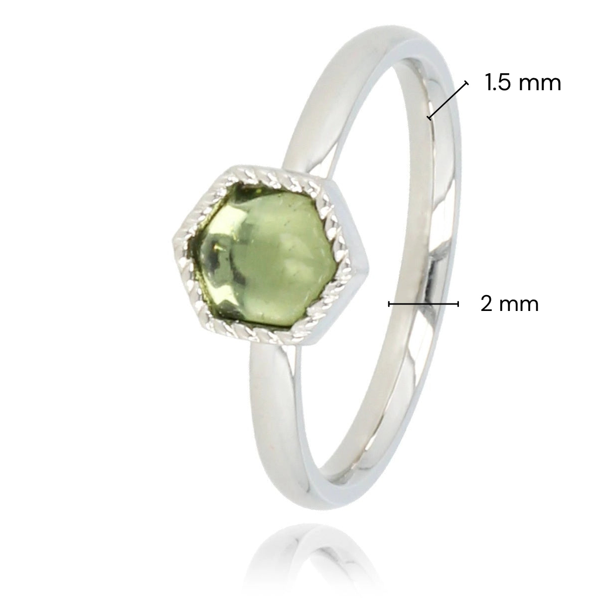 Zilveren ring - zeshoek vorm - groene glassteen