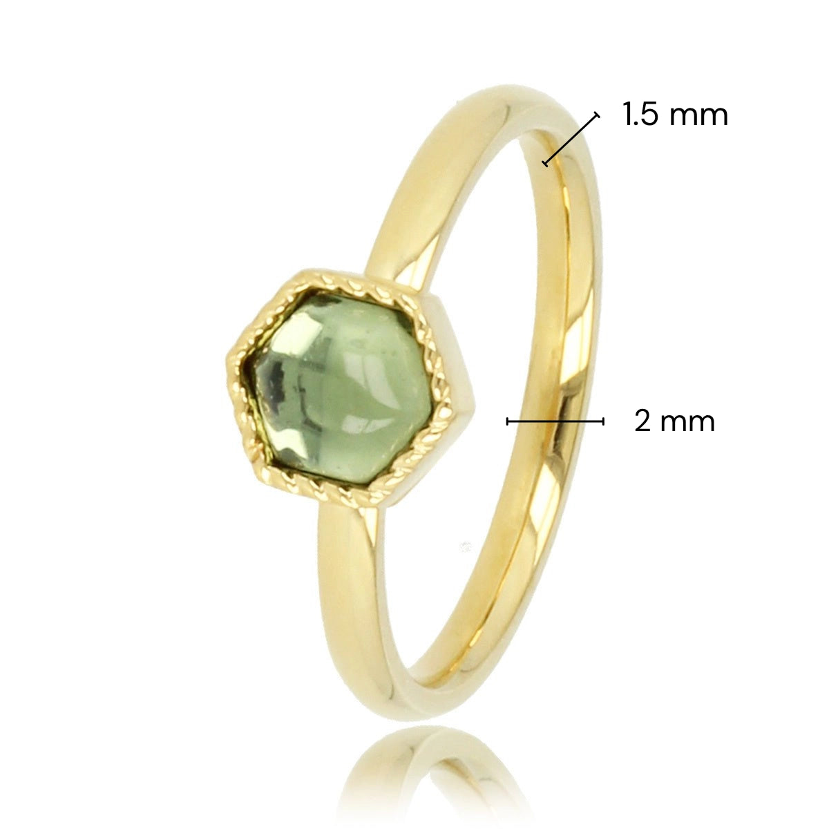 Gouden ring - zeshoek vorm - groene glassteen