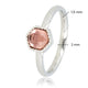 Silver ring - hexagon - dark pink glass stone