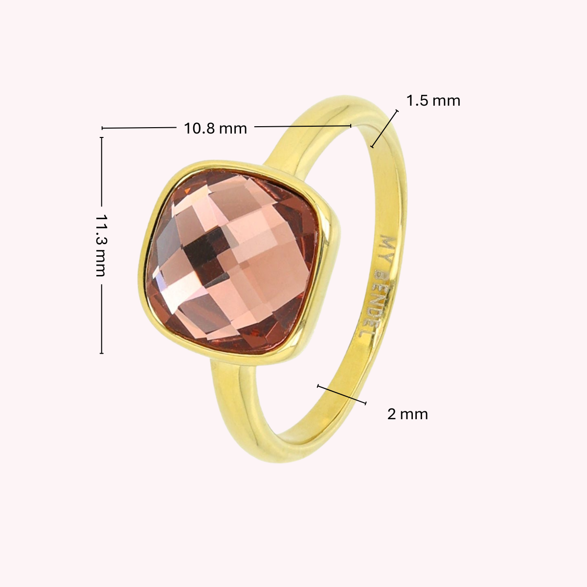 Gouden ring - roze facet kristal glassteen