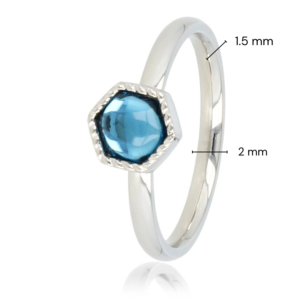 Zilveren ring - Zeshoekig ontwerp - Blauwe glassteen