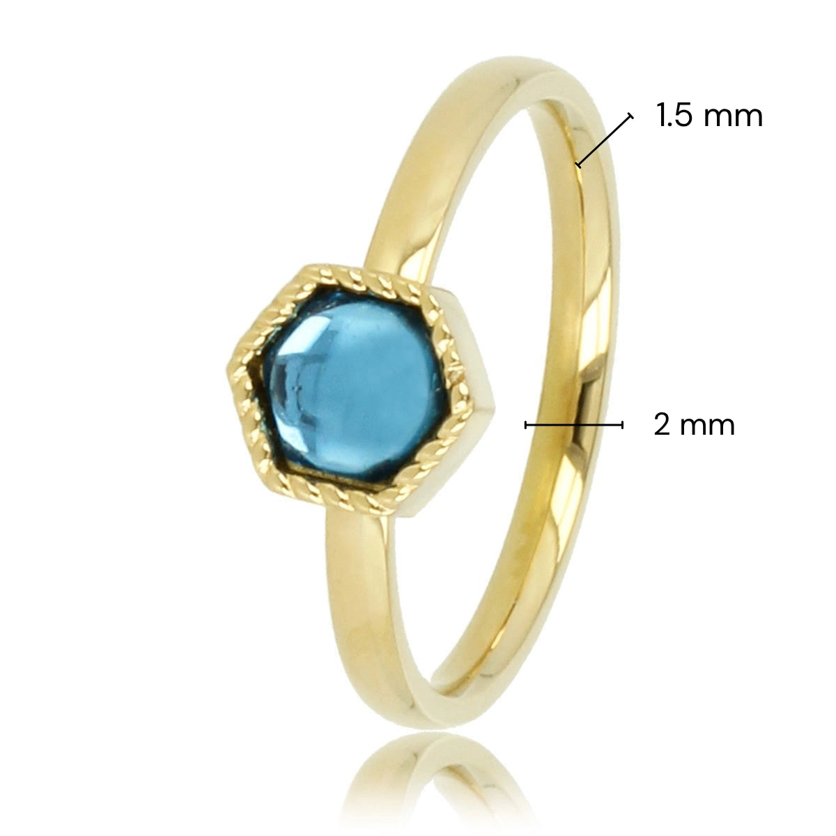 Goldener Ring - Sechseckiges Design - Blauer Glasstein