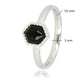Silver ring - hexagon - black glass stone - vintage look