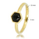Gold ring - hexagonal design - black glass stone