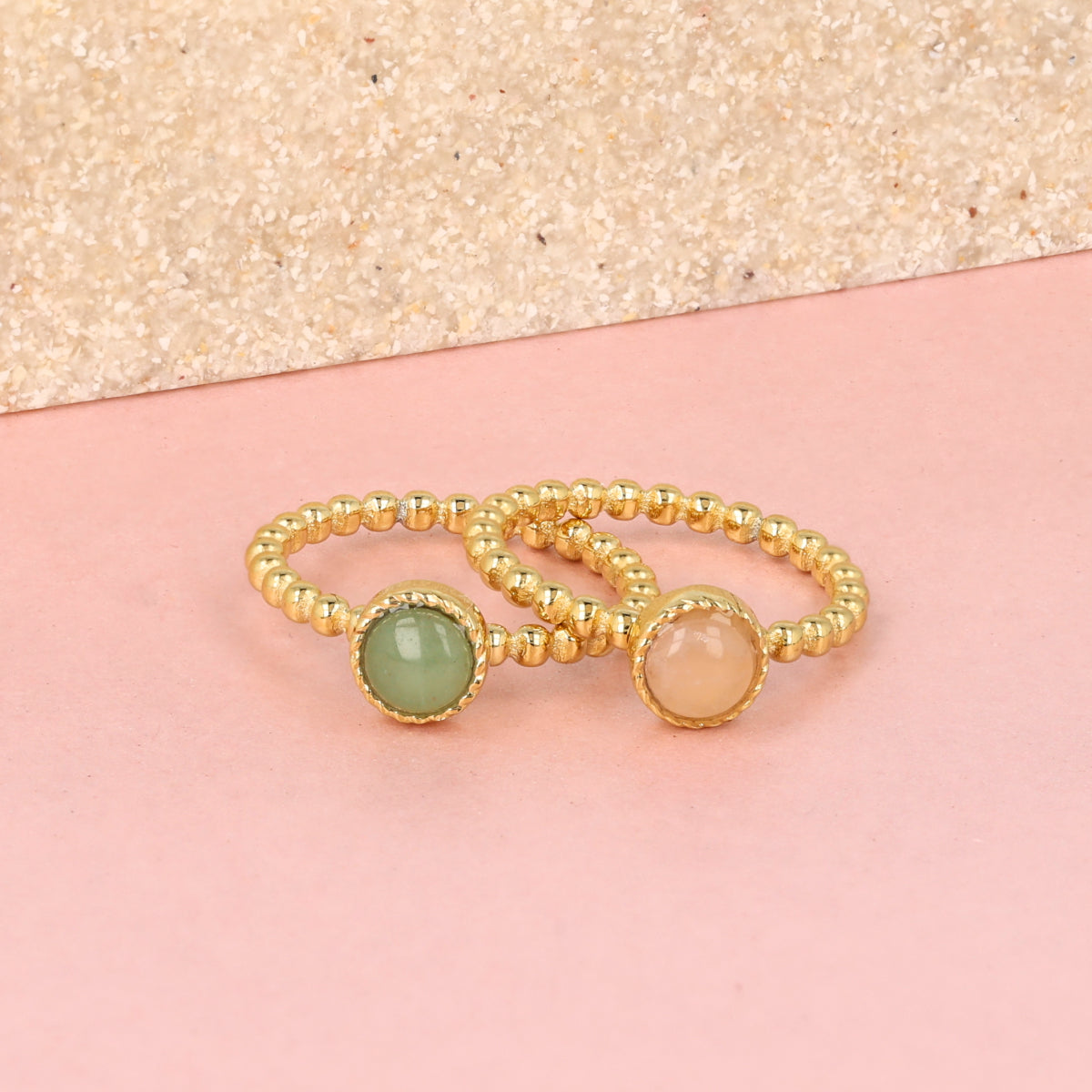Ringen set Green Aventurine Rose Quartz