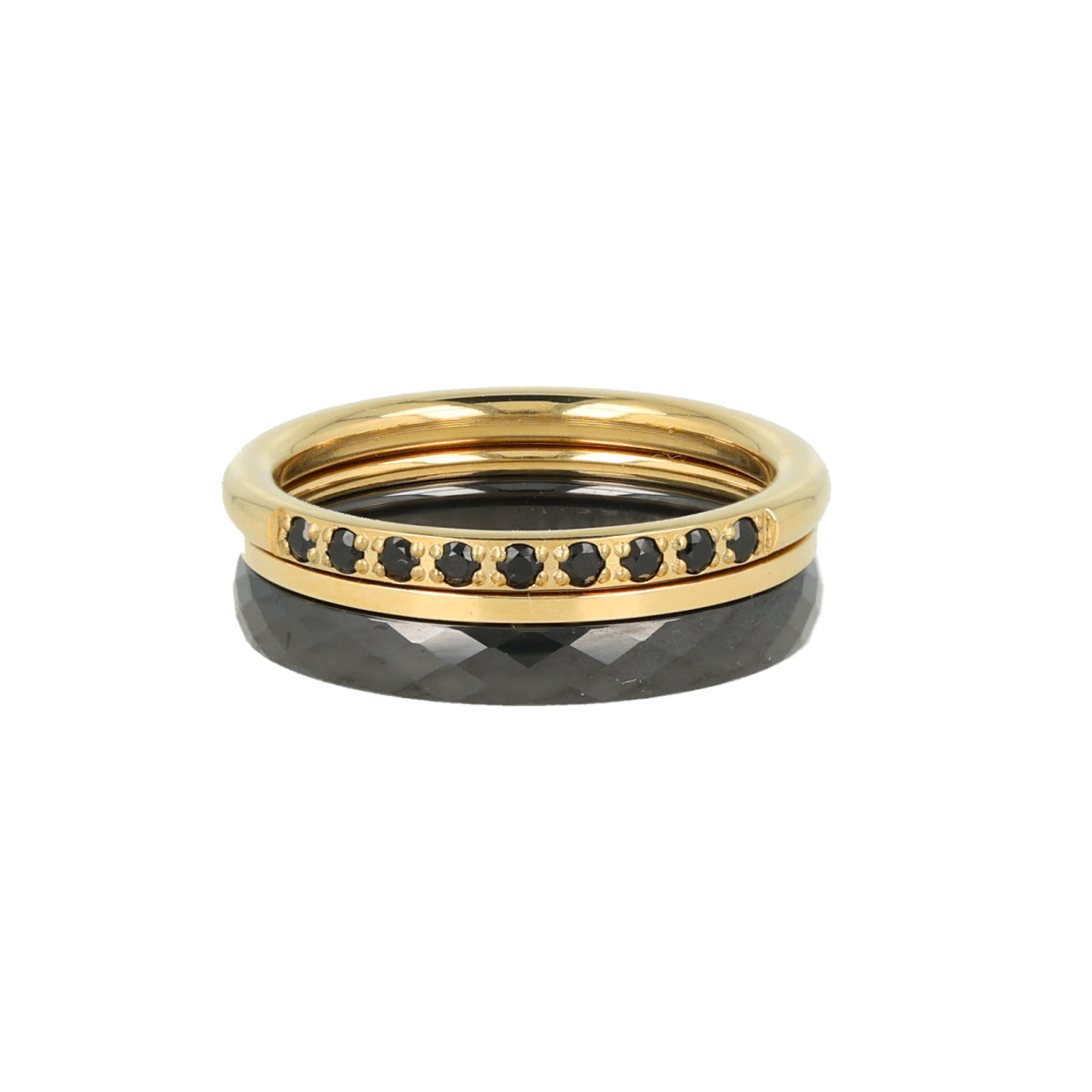 Goldener Ring-Set mit Keramik und Zirkonia
