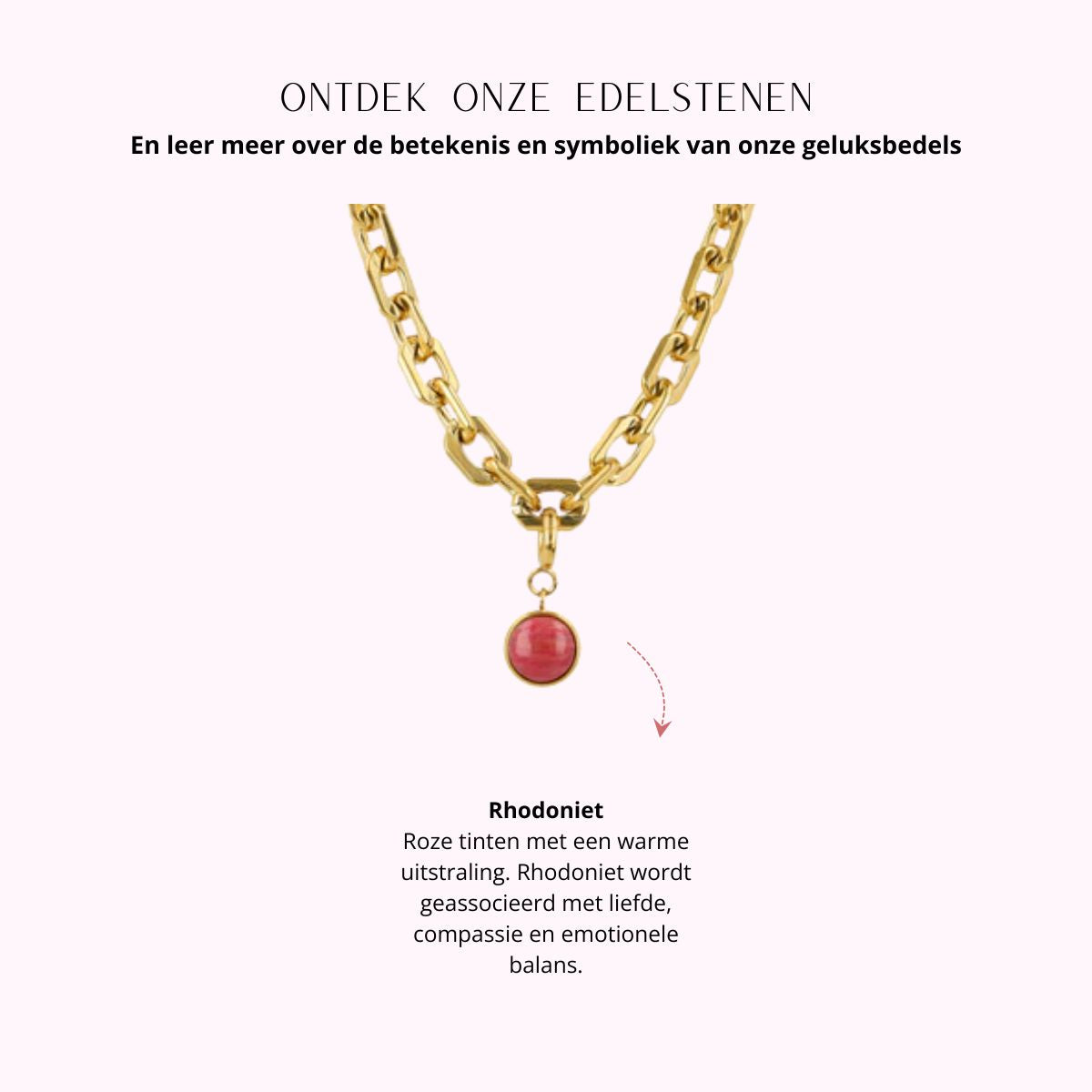 Grove schakelketting met Rhodoniet bedel