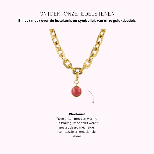 Grove schakelketting met Rhodoniet bedel