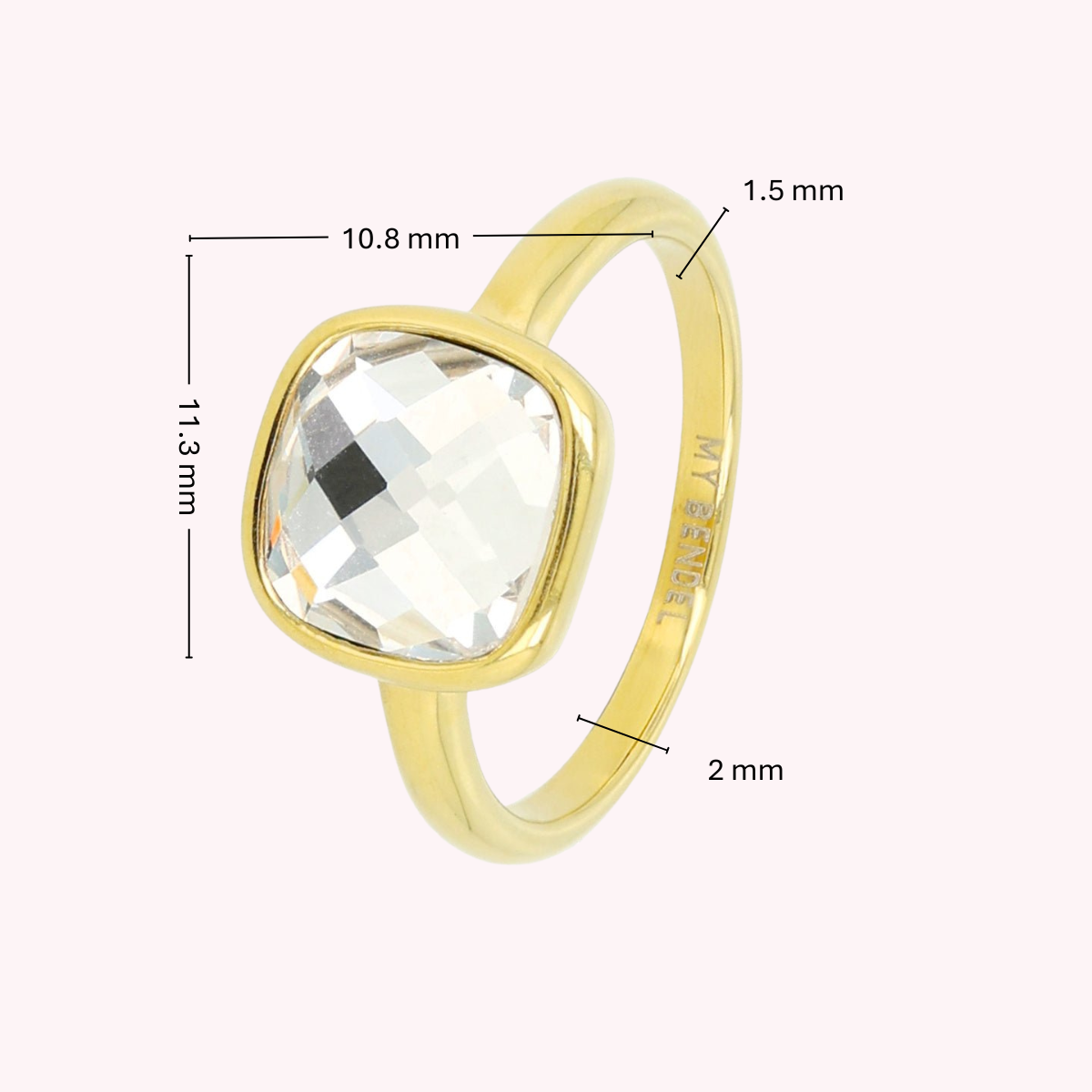Goldener Ring - Weißer facettierter Kristallglasstein