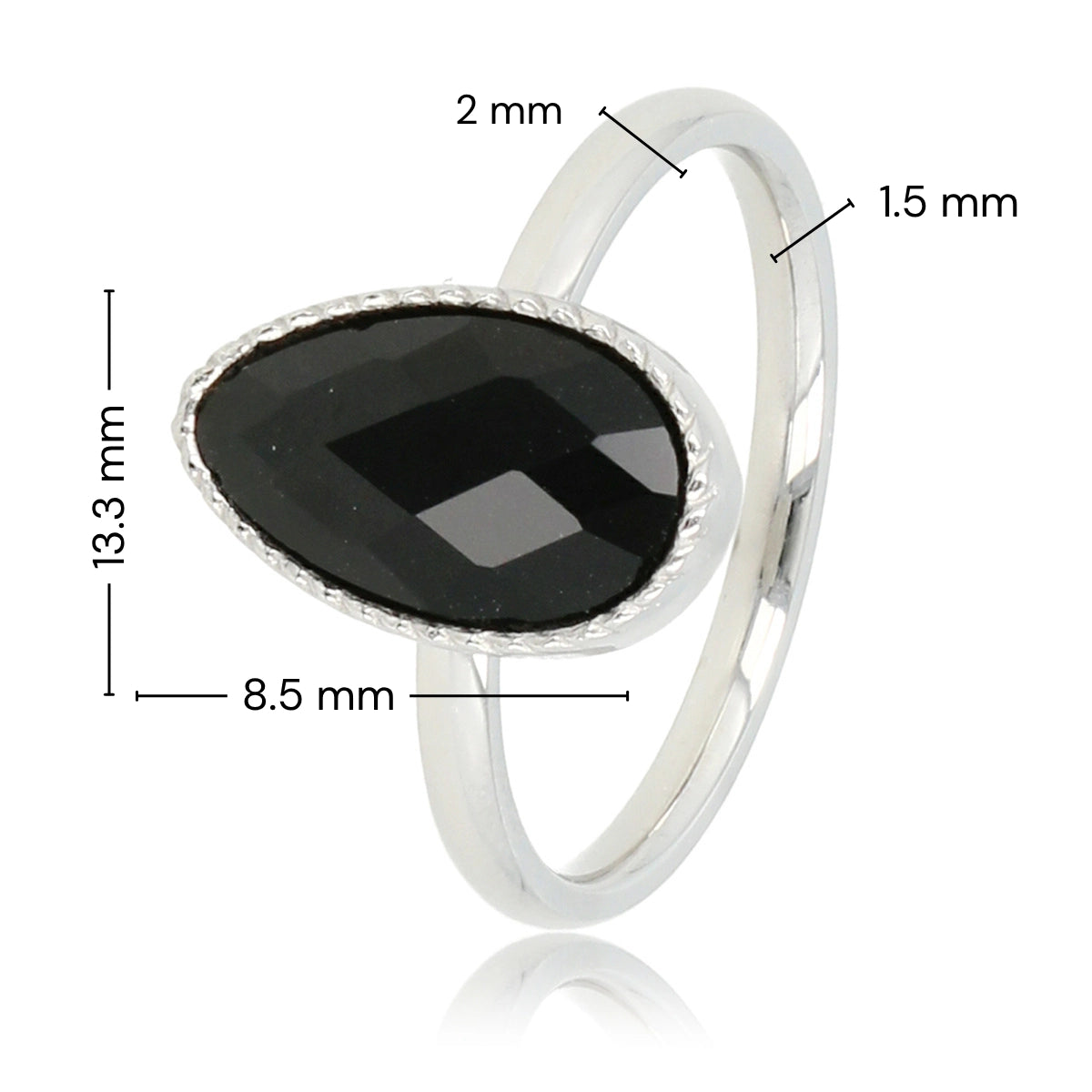 Ring met Druppel Glassteen & Getwist Randje • Zwart • Zilver