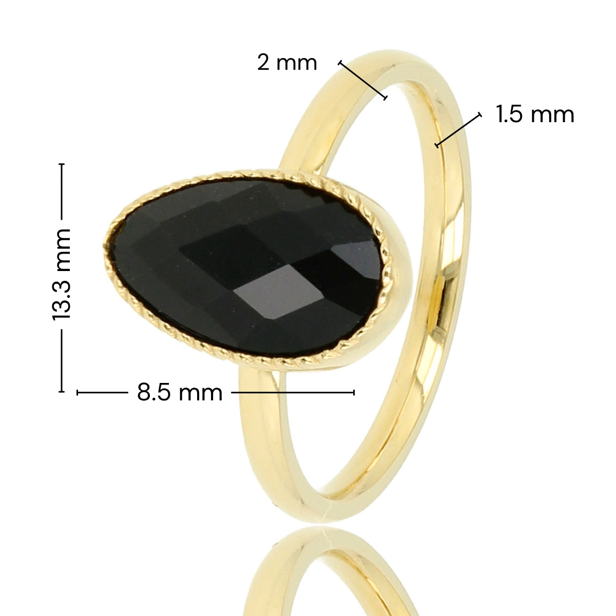 Ring met Druppel Glassteen & Getwist Randje • Zwart • Goud