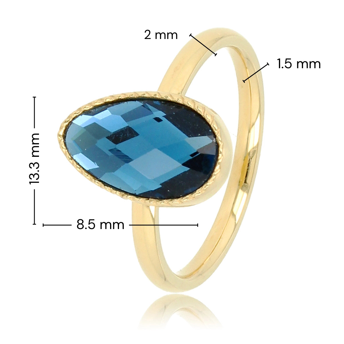 Ring met Druppel Glassteen & Getwist Randje • Blauw • Goud
