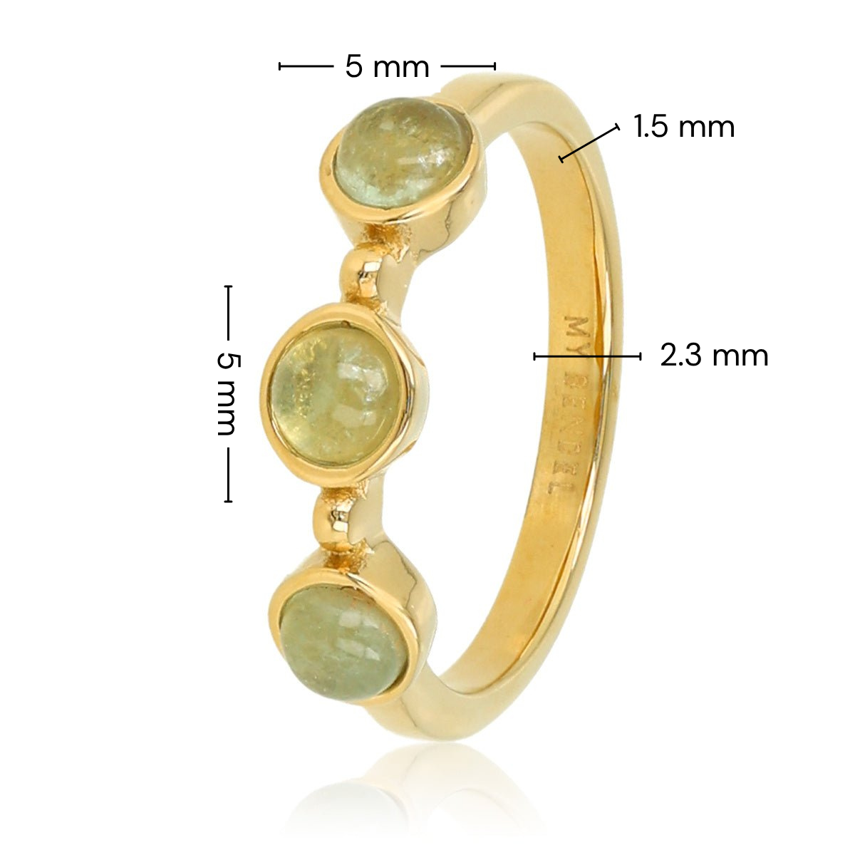 Goldener Ring - drei grüne Fluorit-Edelsteine