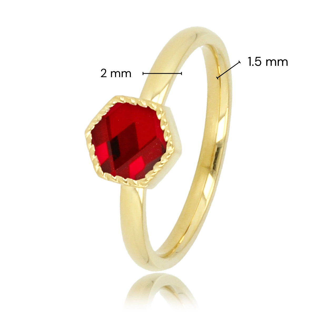 Goldener Ring - Sechseckiger dunkelroter Glasstein