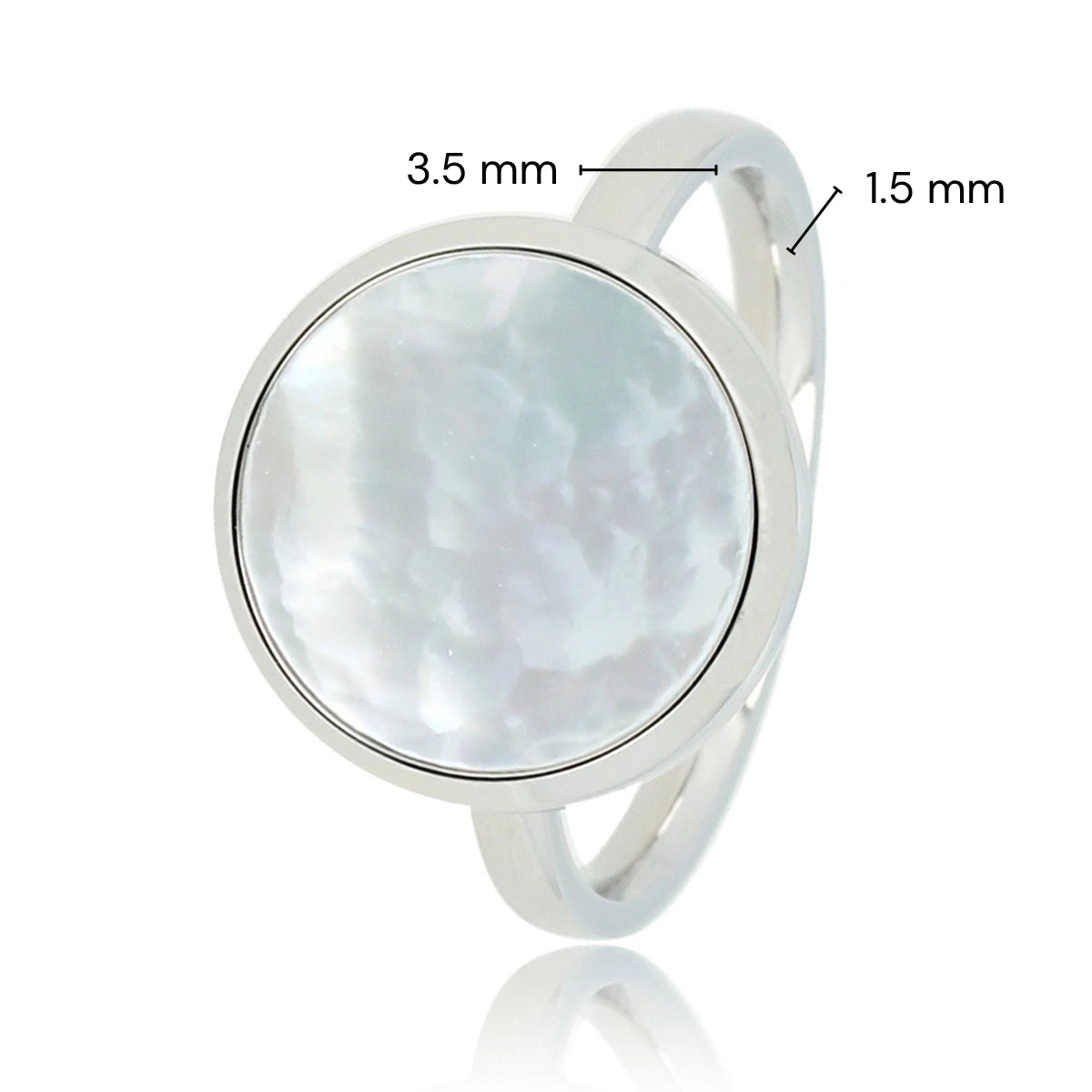 Silver ring - round mother-of-pearl - sparkling jewelry