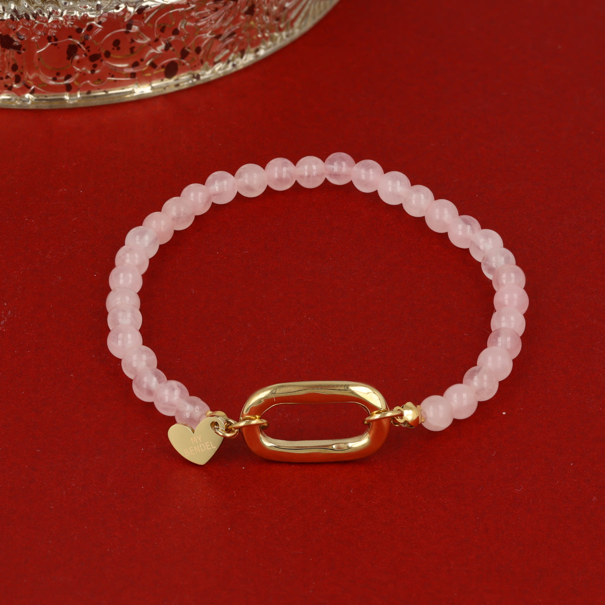 Rose Quartz armband – Edelsteen & stainless steel 14k goud