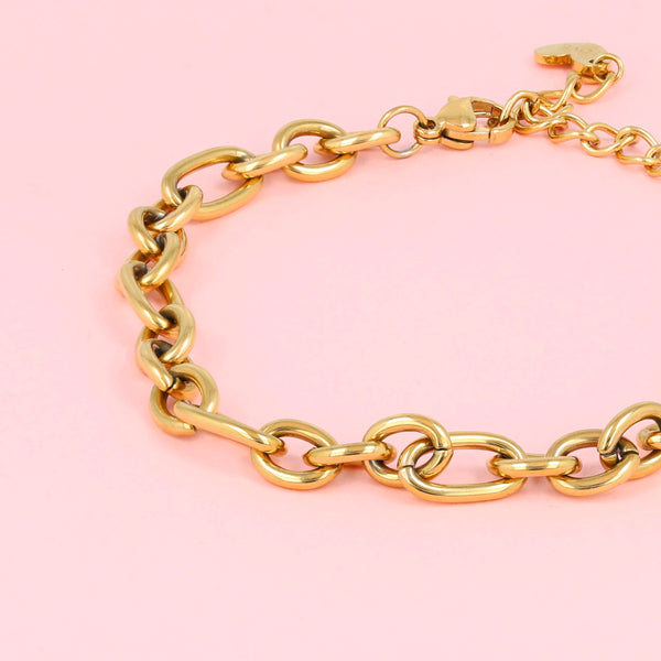 Gouden Damesarmband met Ronde en Ovale Schakels - Stainless Steel