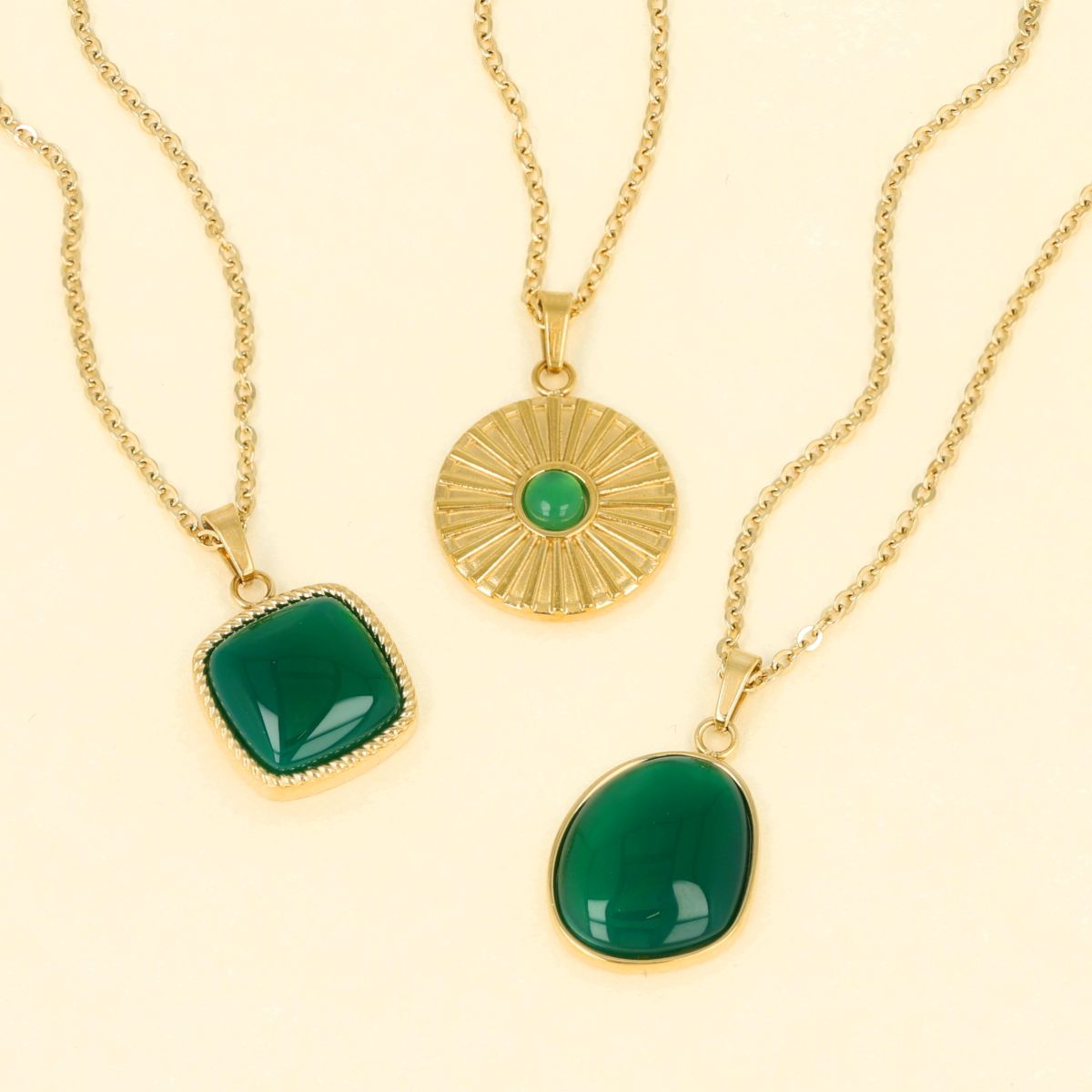 Gold Chain with Green Agate Pendant - Unique Gemstone