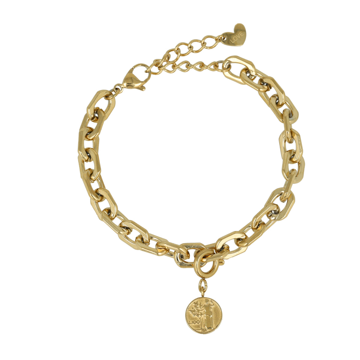 Chunky chain bracelet with coin charm