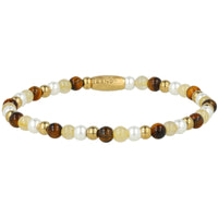 Elastische Kralenarmband met Verschillende Edelstenen - Tiger Eye, Citrine & Parels