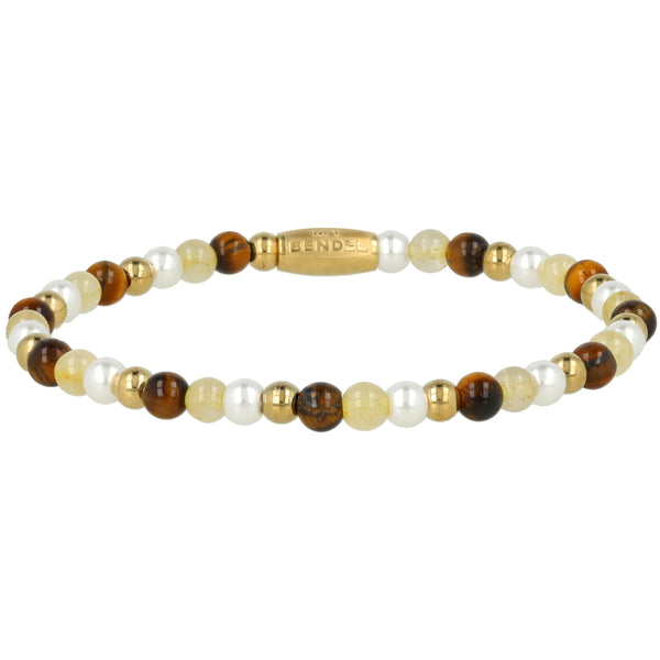 Elastische Kralenarmband met Verschillende Edelstenen - Tiger Eye, Citrine & Parels