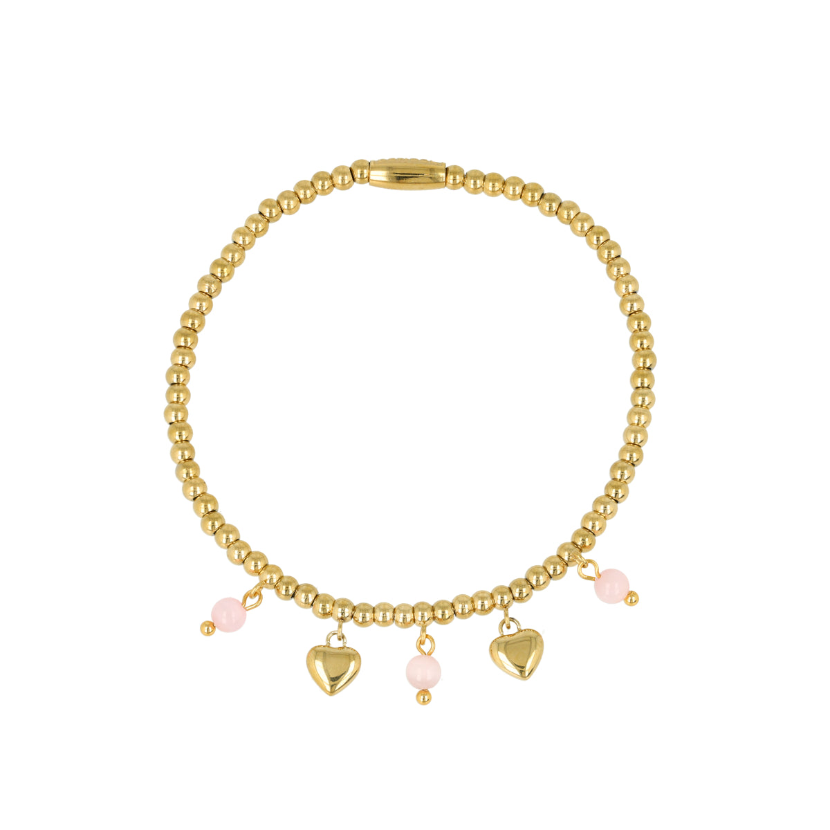 Stretch bead bracelet with round charms • Pink Moonstone