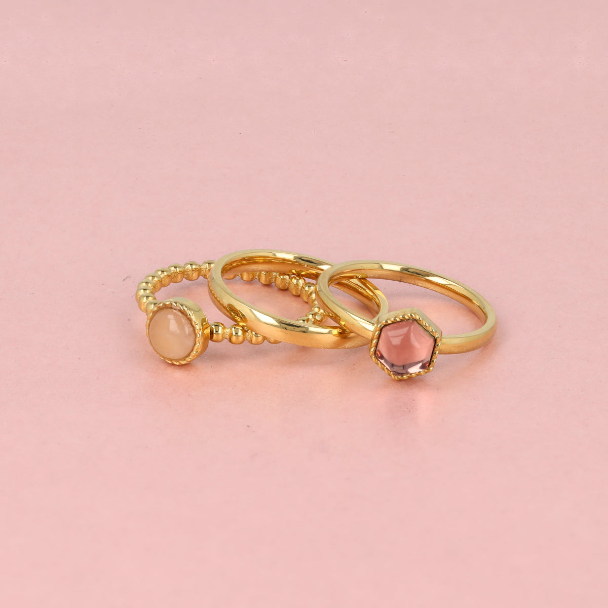 Goldene Ring-Set Rosenquarz
