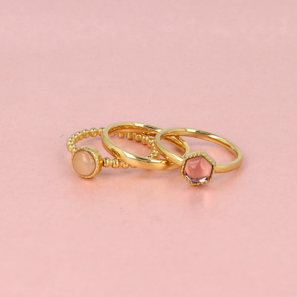 Goldene Ring-Set Rosenquarz