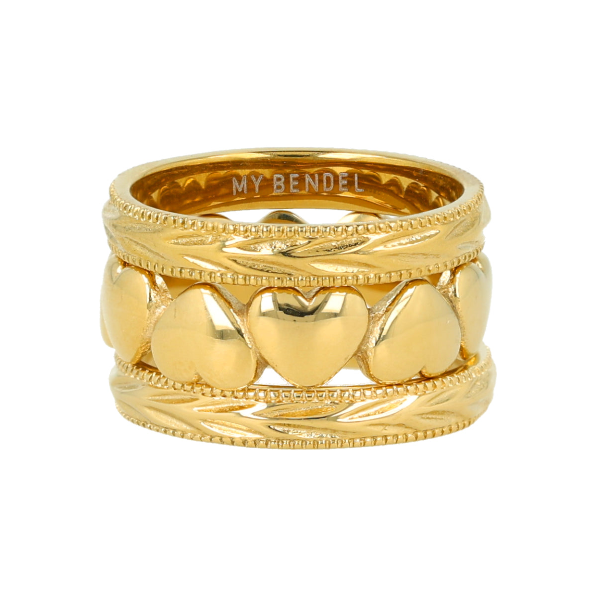 Gouden ringenset - 1x hartjes - 2x aanschuifring