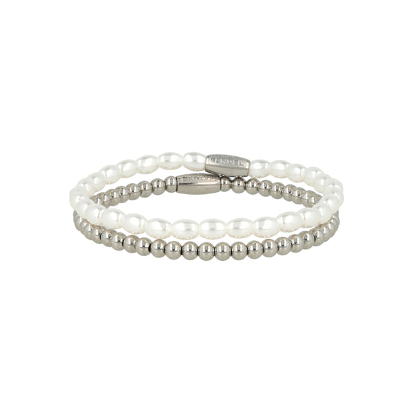Armband-Sets Silber mit weißen Perlen