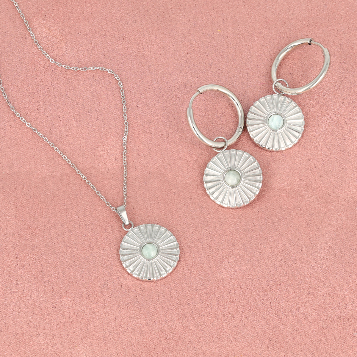 Amazoniet sieraden set zilver - zonnetjes hanger