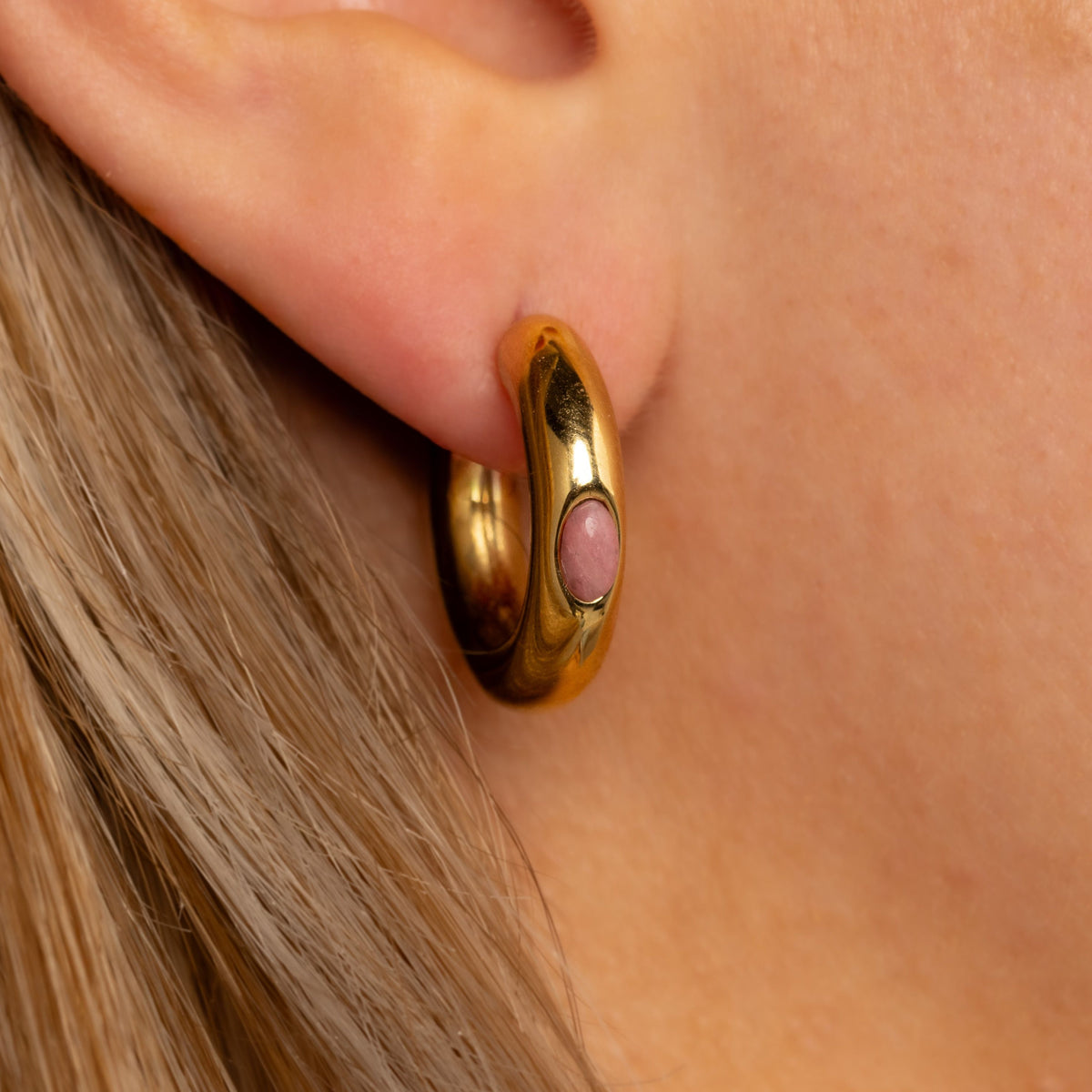 Gemstone Detail Stud Earrings • Rhodonite