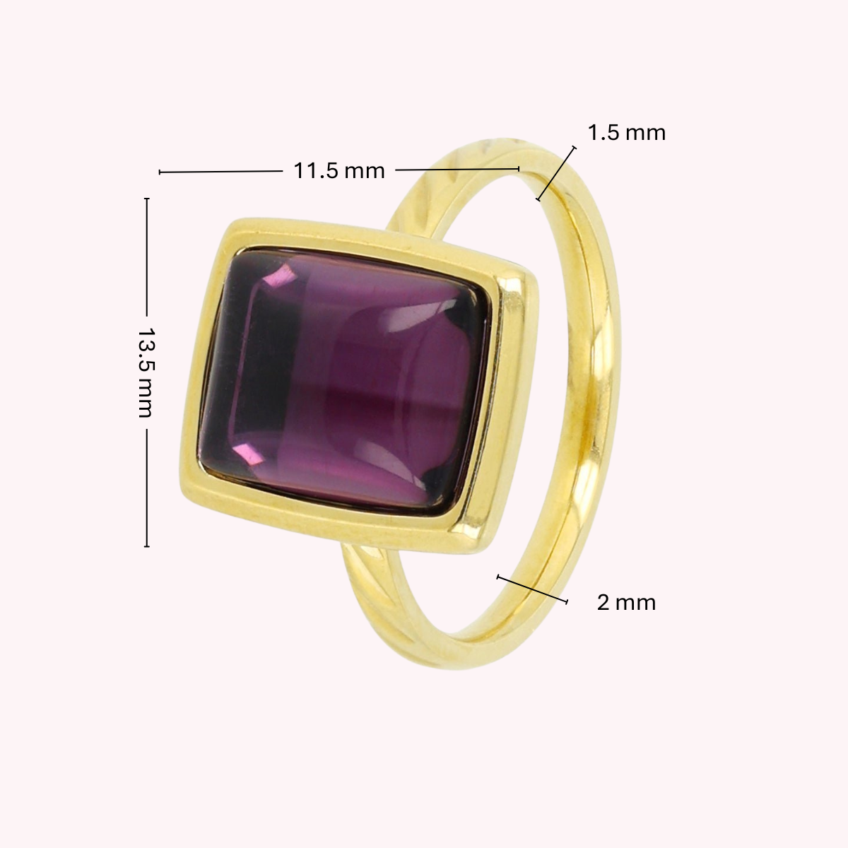 Gouden damesring - paarse glassteen 11 mm