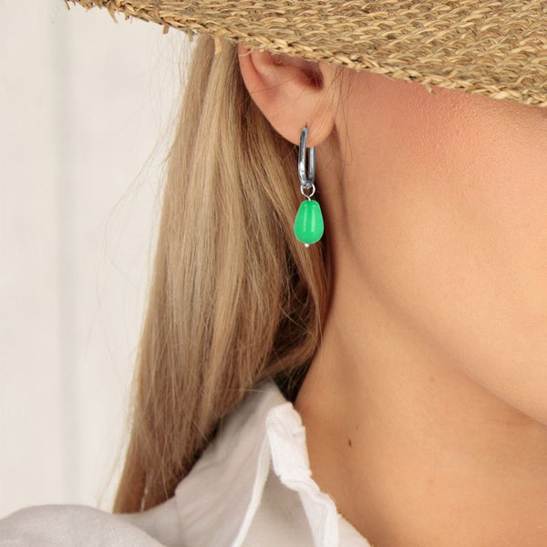 Silberne ovale & Chrysopras Eleganz Ohrringe