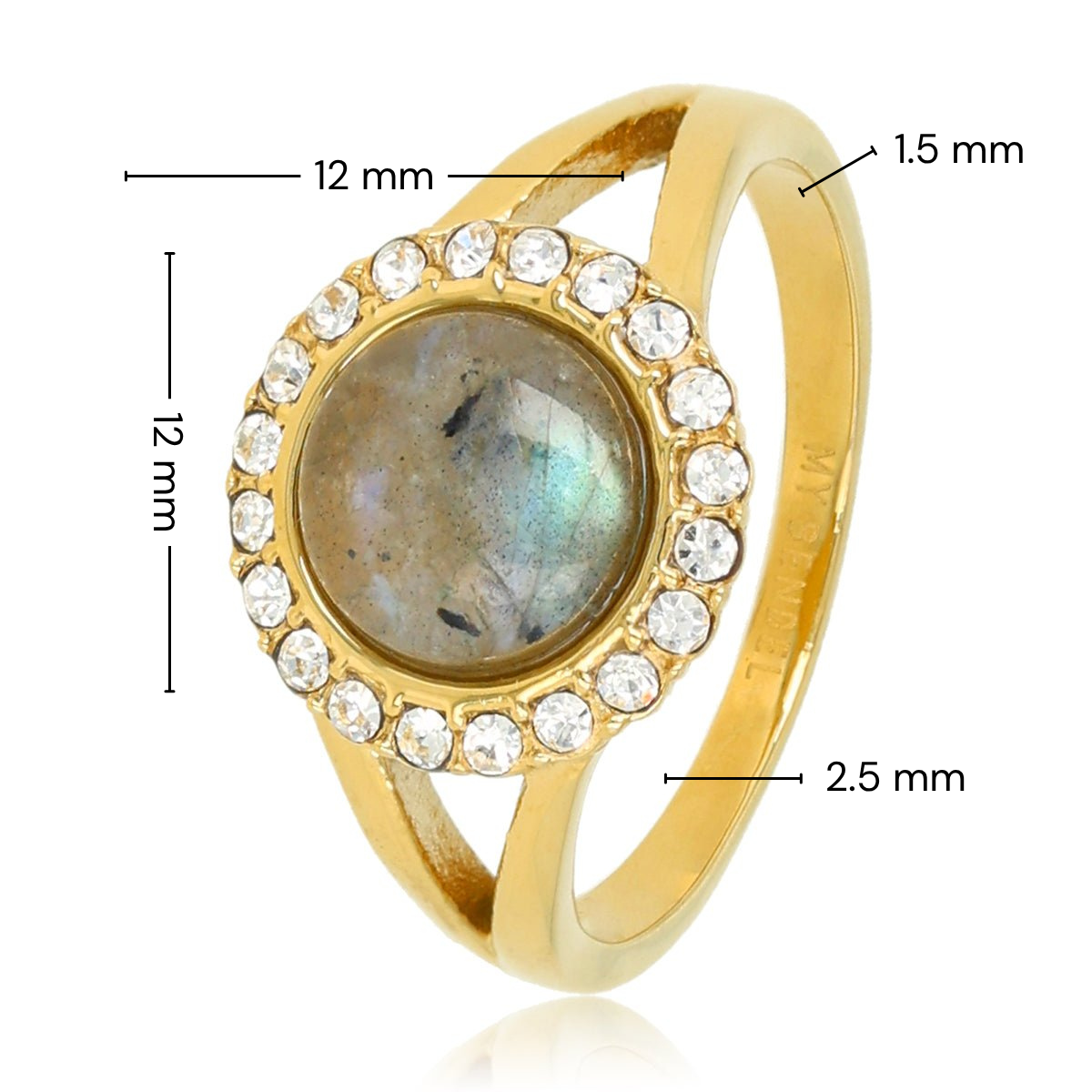 Elegante Ring met Edelsteen & Zirkonia • Labradorite