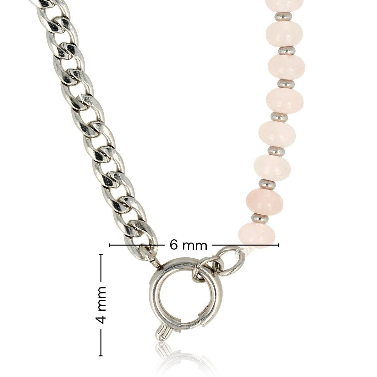 Silver Link Chain with Rose Quartz Gemstones