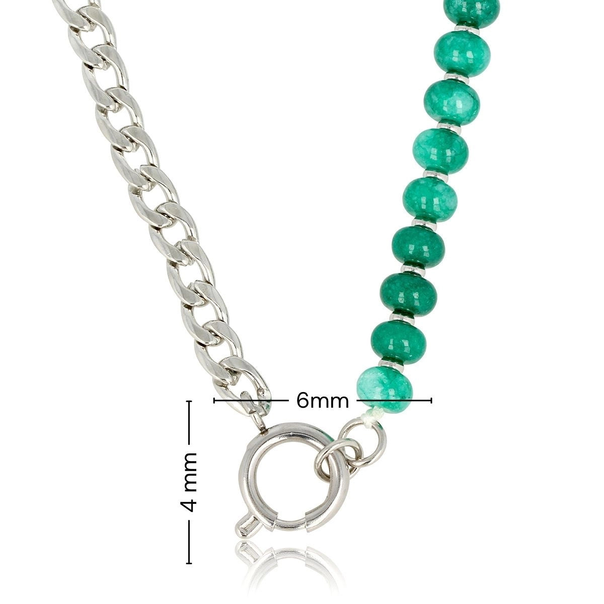 Silver Link Chain with Green Agate Gemstones