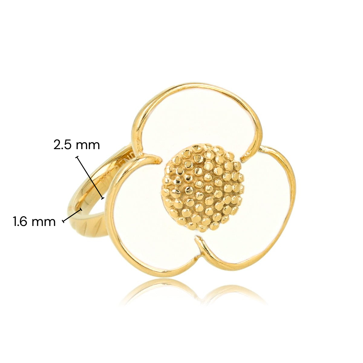 Gouden bloem ring - wit epoxy - speelse stijlvolle touch