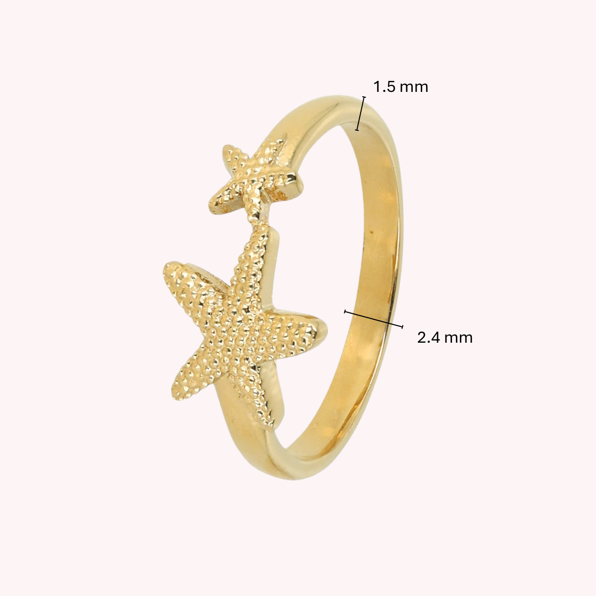 Gold ring - two gold starfish - summery look