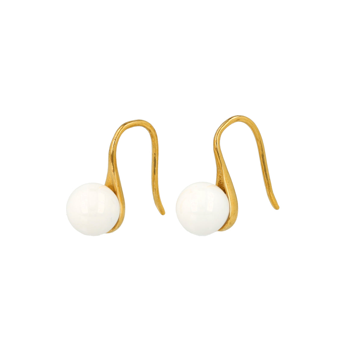 Elegante Gouden Oorbellen met Keramieken Witte Bol