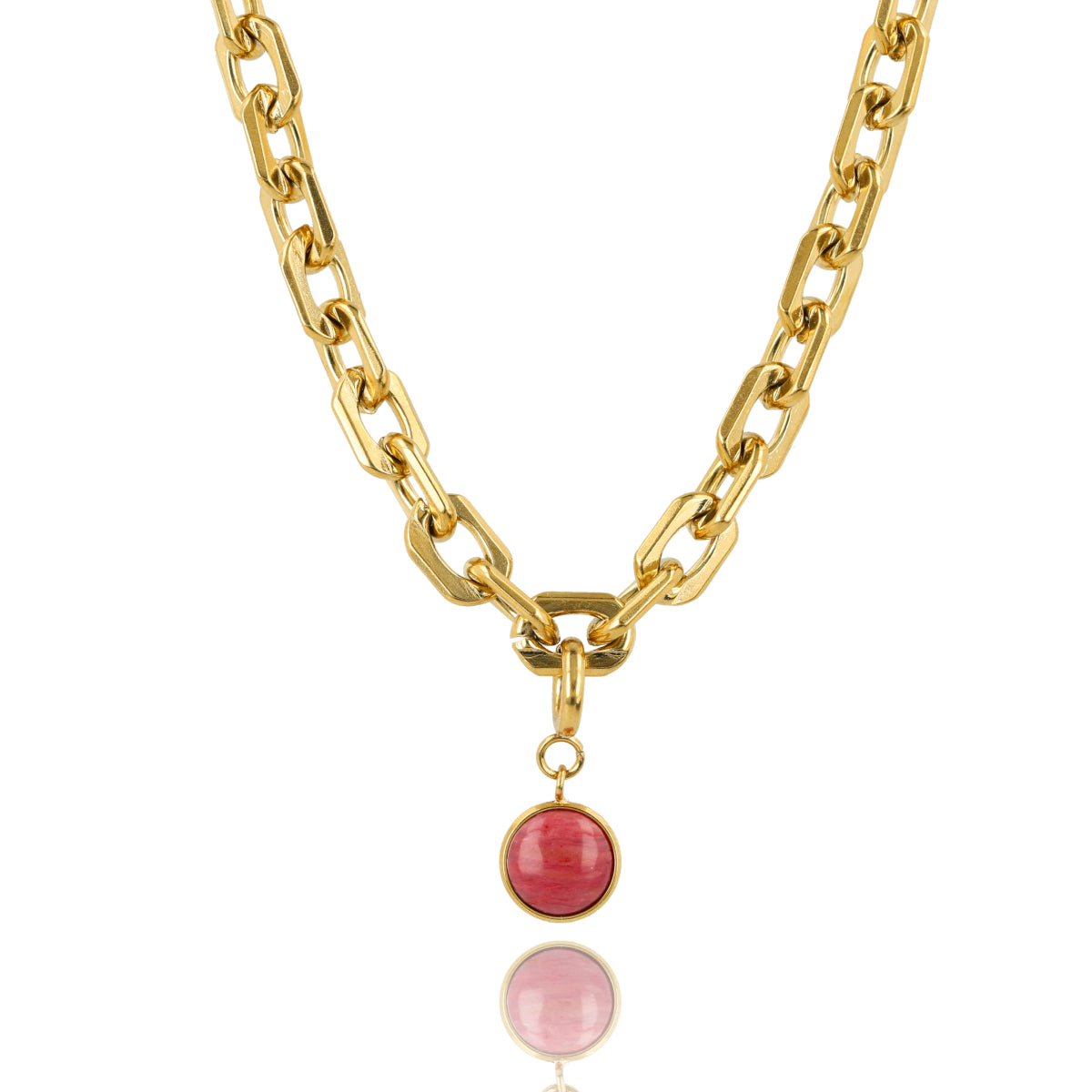 Grove schakelketting met Rhodoniet bedel
