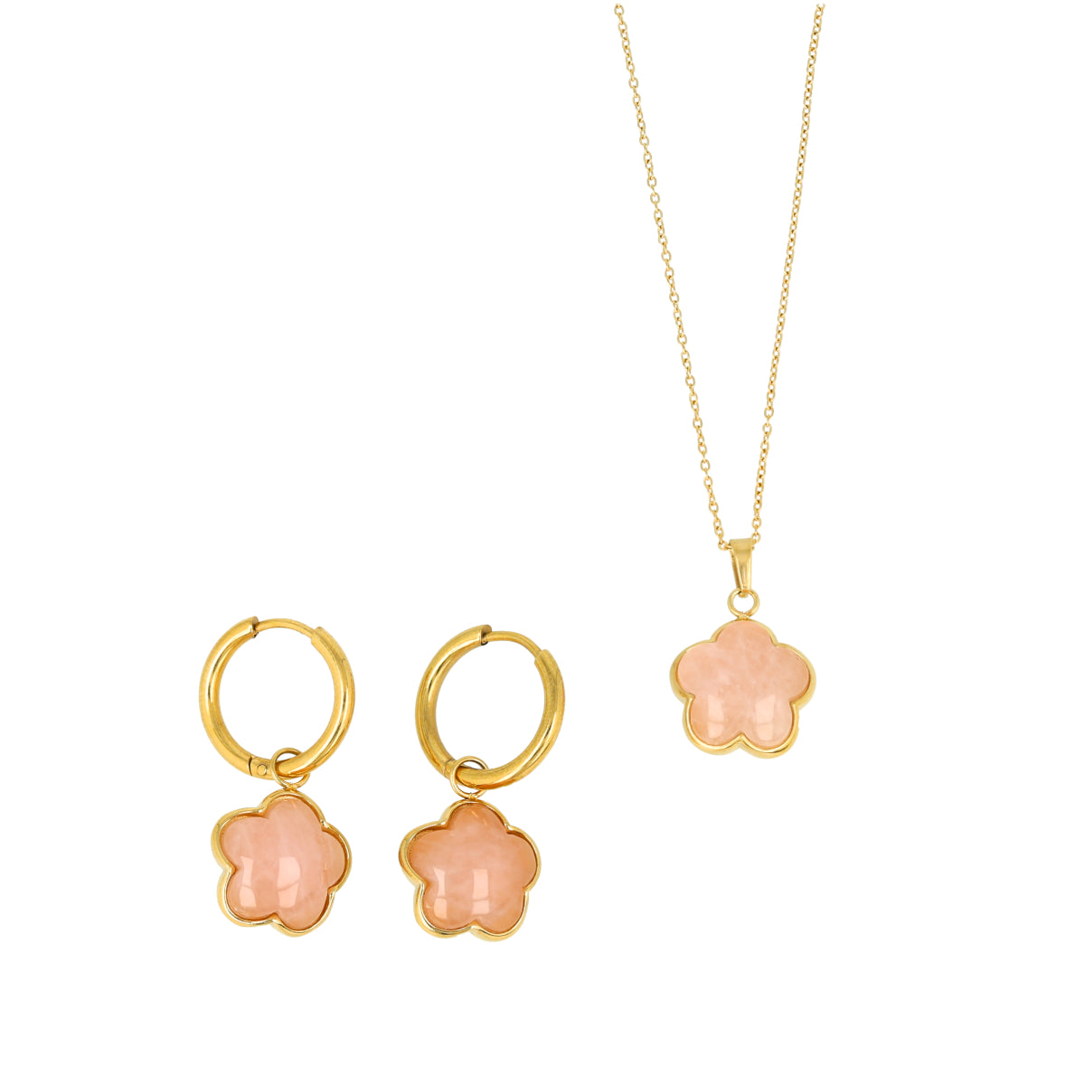 Set Rose Quartz Bloemen sieraden