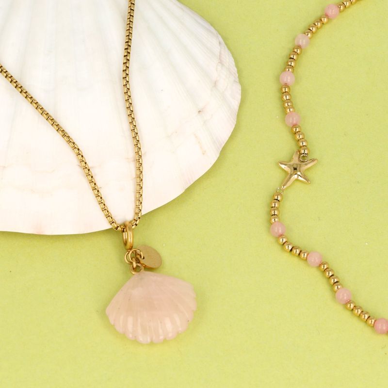 Gouden Zeester Armband met Rose Quartz Edelstenen
