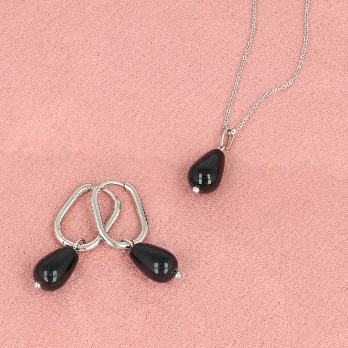 Onyx-Schmuckset Silber – Birnenförmiger Anhänger