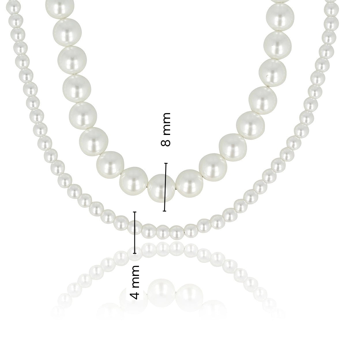 Dubbele ketting met grote en kleine witte parels